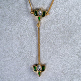 Green Lotus Kundan Pendant With Earrings in 24kt Gold Polish