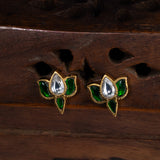 Green Lotus Kundan Pendant With Earrings in 24kt Gold Polish