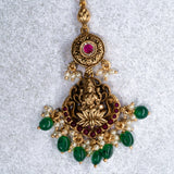 Deep Nakas Mahalakshmi in Pink Kundan And Green Polkis  Maangtikka 24kt Gold polish