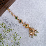 Mahalakshmi With Green and white CZ Maang Tikka in 24kt Gold Polish