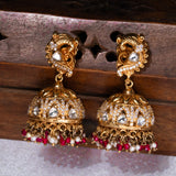 Deep Nakas Peacocok With Red Polkis in CZ Studed And Mossianite Earrings  24kt Gold Polish