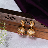 Deep Nakas Peacocok With Red Polkis in CZ Studed And Mossianite Earrings  24kt Gold Polish