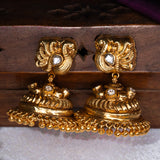 Peacock Jhumkas studded with moissanite in 24kt Antique Gold Polish