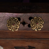 Deep Nakas Circle Shaped in Red Stone 24kt Gold Plaed Studs