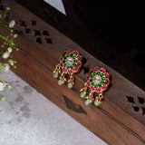 Flower Polkis in Kundan Earings studs in 24kt Gold Polish