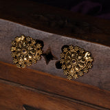 Deep Nakas Heart Shaped With Red Stone in 24kt Gold Plated Studs