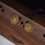 Deep Nakas Round Shaped With Green Stone 24kt Gold Plated Studs