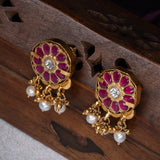 White Pearl With Polkis Kundan in 24kt Gold Polish Studs