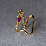 Cz Studed 3 Leafs Pink Vanki Ring 18kt Gold Polish