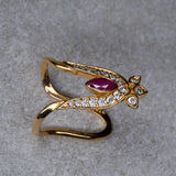 Cz Studed 3 Leafs Pink Vanki Ring 18kt Gold Polish