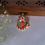 Lotus pink Kundan Pendant With Mossinaite 24kt Gold Polish