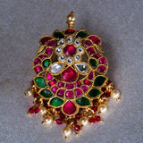 Lotus pink Kundan Pendant With Mossinaite 24kt Gold Polish