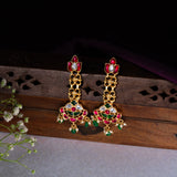 Lotus In Pink Kundan and mossinaite Chandbali Earrings 24kt Gold Polish