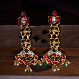 Lotus In Pink Kundan and mossinaite Chandbali Earrings 24kt Gold Polish