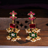 Green And Pink kundan Chandbali Earrings 24kt Gold Polish