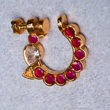 Deep Nakas Red Kundan Studed With mossianite In Parrot Nosepin 24kt Gold polish