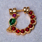 Deep Nakas Red Kundan Studed Nosepin 24kt Gold polish