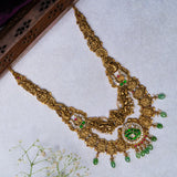 Deep Nakas Bagya Lakshmi With Green Polkis Long Necklace 24kt Gold Polish