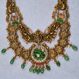 Deep Nakas Bagya Lakshmi With Green Polkis Long Necklace 24kt Gold Polish