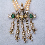 Lord Venkateshwara Green Stone Victorian Pendant With Earrings