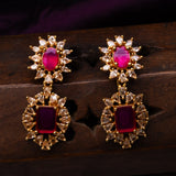 Deep Nakas Cz Studed With Red Gem Stone Sort Necklace With Earrings in 24kt Gold Poilsh