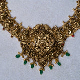 Deep Nakas Sunflower in CZ Studed with Green Polkis Short Necklace 24kt Gold Polish