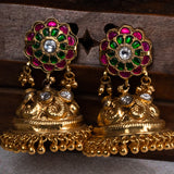 Deep Nakas Multi colour Kundan With Moissanite Jhumkas in 24kt Gold polish