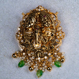 Deep Nakas Shiva Parvathi And Ganesha With Cz in Pendant With Earrings  24kt Gold Polish