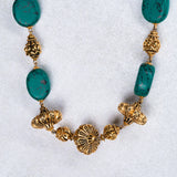 Deep Nakas Green Turquoise Stones Necklace With Earrings in 24kt Antique Gold Polish