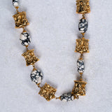 Deep Nakas White Turquoise stone With Lakshmi Necklace With Earrings in 24kt Antique Gold Polish