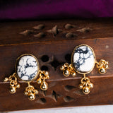 Deep Nakas White Turquoise stone With Lakshmi Necklace With Earrings in 24kt Antique Gold Polish