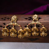 Deep Nakas 3 Layerd Droplets Flower 24kt Gold Polished Earrings