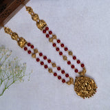 Elegant Radha Krishna Deep Nakas Pendant with Red Ruby Chain in Antique Gold Plated Long Necklace