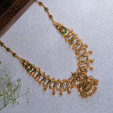 Deep Nakas Mahalakshmi  in Cz Studed With Green Kundan Short Necklace 24kt Gold Polish