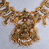 Deep Nakas Mahalakshmi  in Cz Studed With Green Kundan Short Necklace 24kt Gold Polish