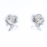 Elegant Rose Earring with Zircons - White Gold