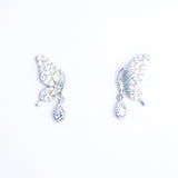 Flutter charm earrings : Half butterfly dangle delights - White Gold