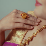 Deep Nakas Mahalakshmi With Pink Kundan Ring 24kt Gold Polish