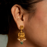 Deep Nakas Lakshmi studded With Green Polkis, CZ And Pearls Short Necklace in 24kt Gold Polish