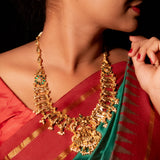 Deep Nakas Mahalakshmi  in Cz Studded With Green Kundan Short Necklace 24kt Gold Polish