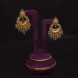 Deep Nakas Chandbali With Maroon And Blue polkis Earrings 24kt Gold Polish