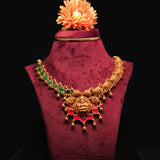 Deep Nakas Dhanya Lakshmi With Green Gem Stone Short Necklace 24kt Gold Polish