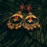 Parrot With pink kundan Chandbali Earrings 24kt Gold Polish