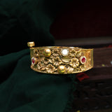 Deep Nakas Emerald Kada Kundan Bangle With White And Pink Ruby 24kt Gold polished