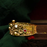 Deep Nakas Emerald Kada Kundan Bangle With White And Pink Ruby 24kt Gold polished