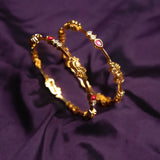 Deep Naka Pink White Ruby Peacock Bangles Kundan 24kt Gold polished