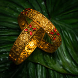 Deep Naka Flower With Mahalakshmi Bangles Kundan White And Red Ruby 24kt Gold polished