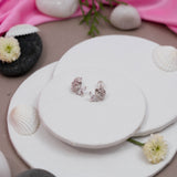 Elegant Rose Earring with CZ In White Gold