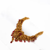 Deep Nakas Mahalakshmi With Red Poliks in CZ Studded Short Necklace 24kt Gold Polish