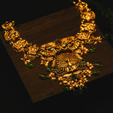 Deep Nakas With Peacock And Green Polkis Short Necklace 24kt Gold Polish